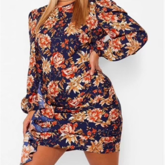 NWT BOOHOO FLORAL RUFFLE SHIFT DRESS SIZE US 20 - Picture 1 of 10